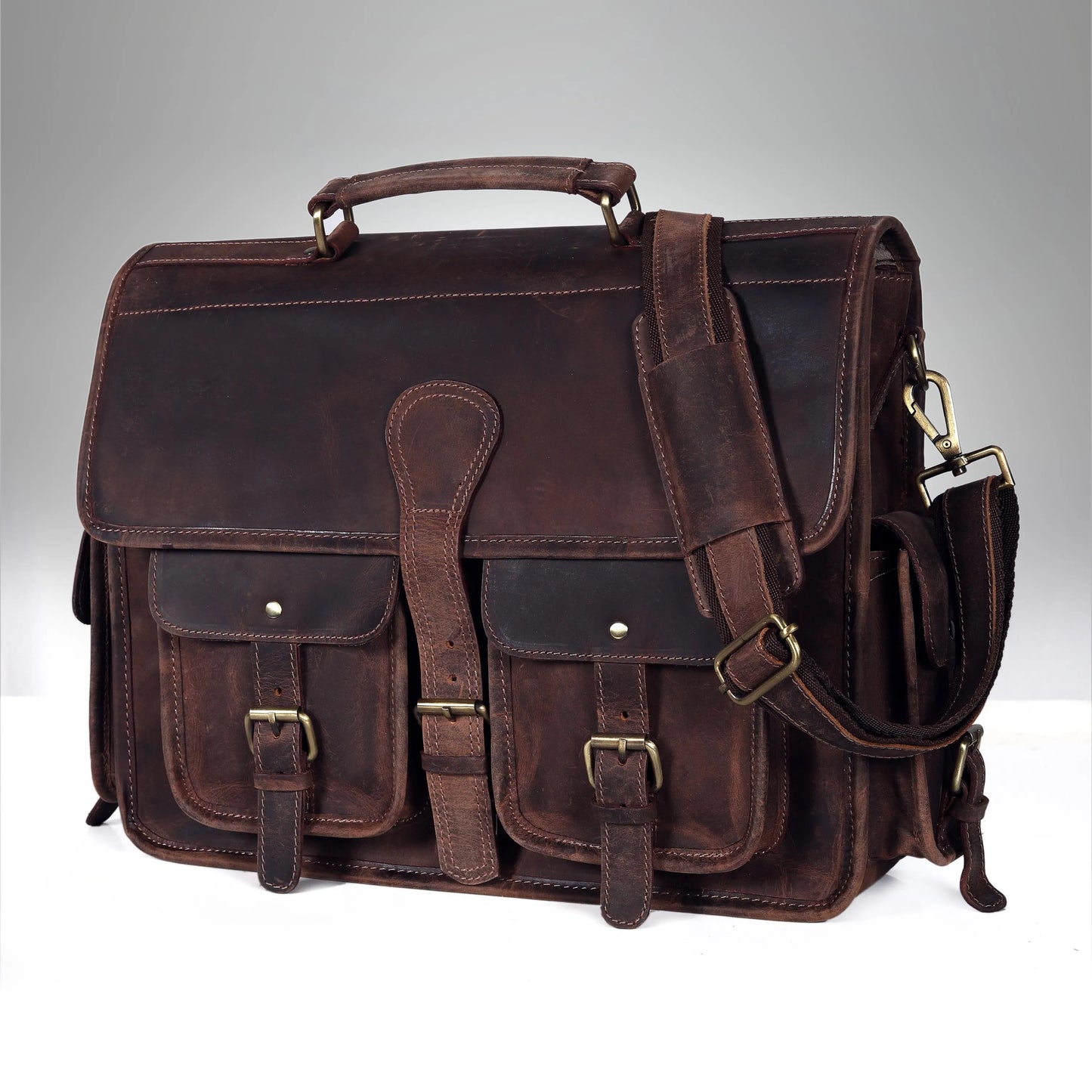 Multi Pocket Vintage Leather Messenger Bag