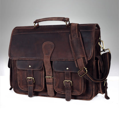 Multi Pocket Vintage Leather Messenger Bag