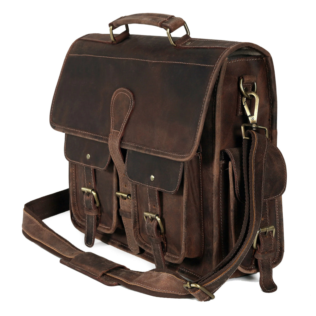 Multi Pocket Vintage Leather Messenger Bag