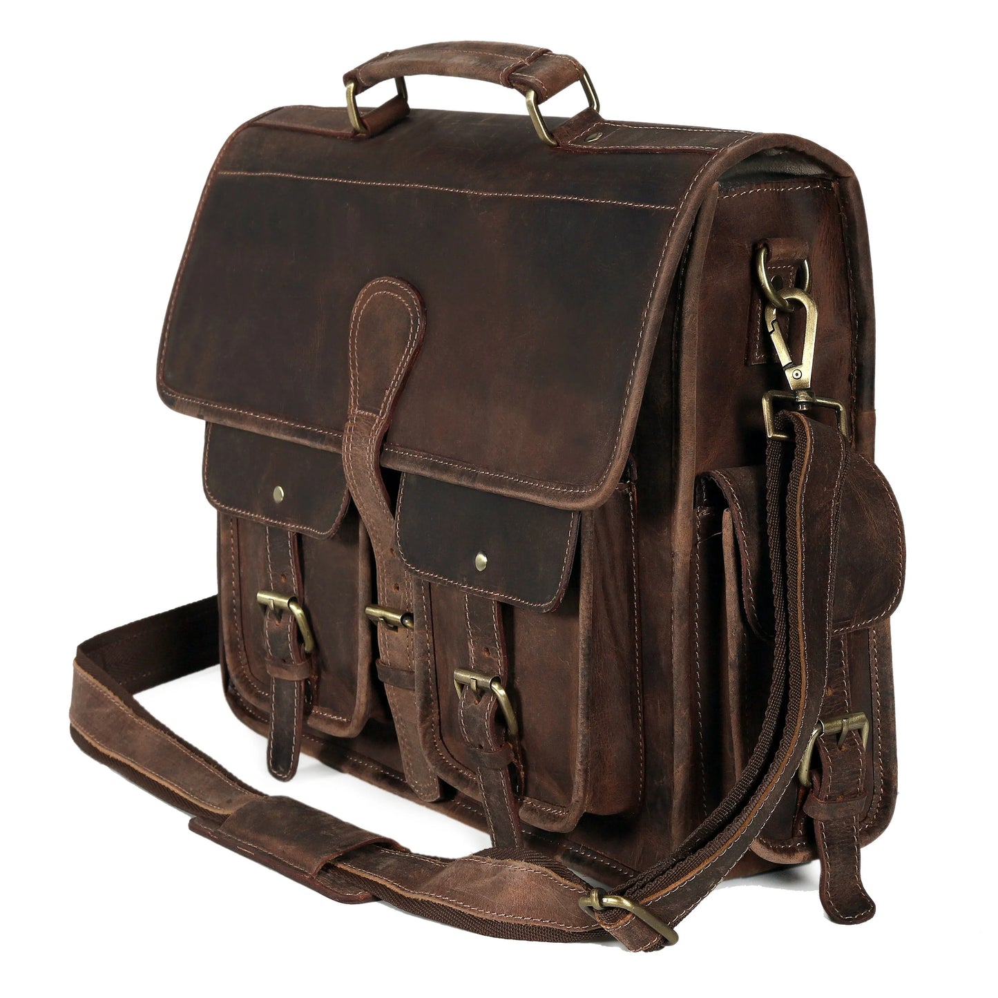 Multi Pocket Vintage Leather Messenger Bag