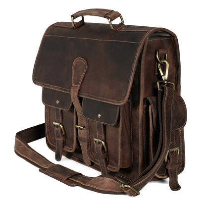 Multi Pocket Vintage Leather Messenger Bag