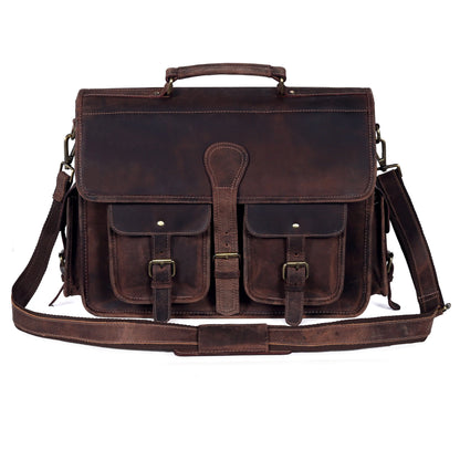 Multi Pocket Vintage Leather Messenger Bag