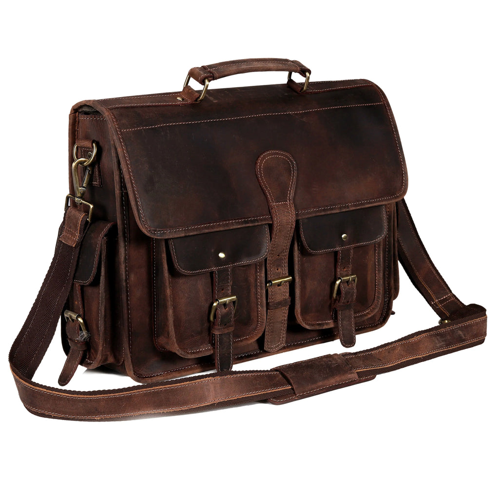 Multi Pocket Vintage Leather Messenger Bag