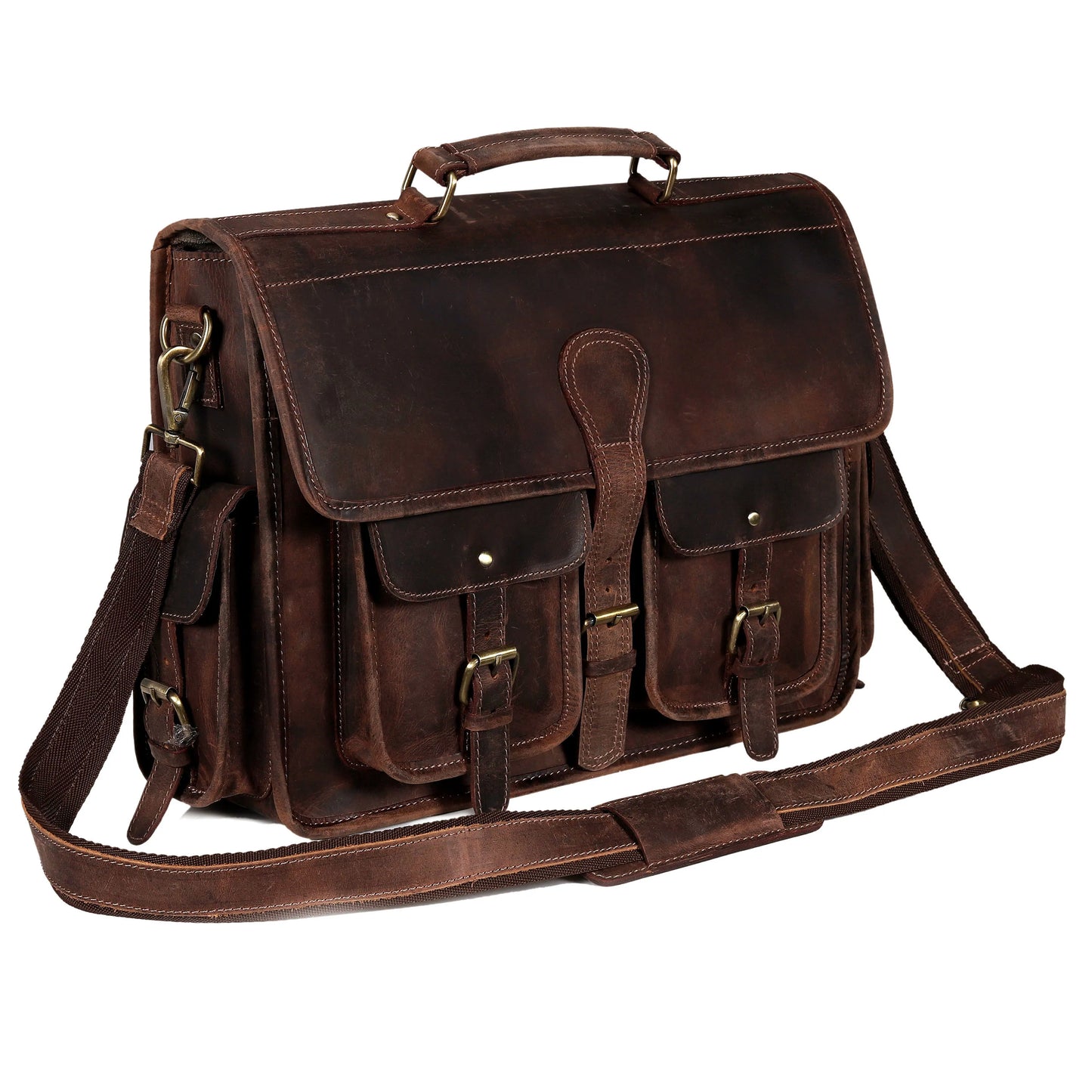 Multi Pocket Vintage Leather Messenger Bag