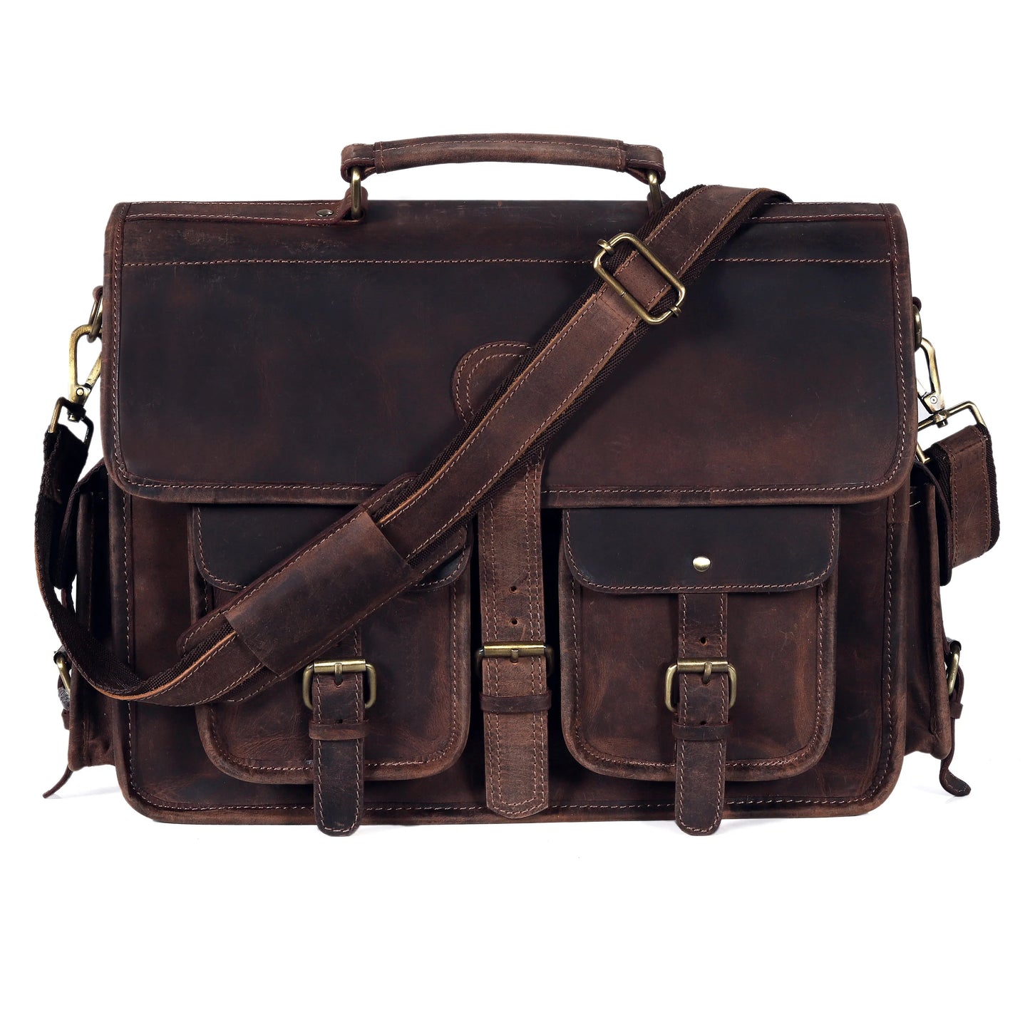 Multi Pocket Vintage Leather Messenger Bag