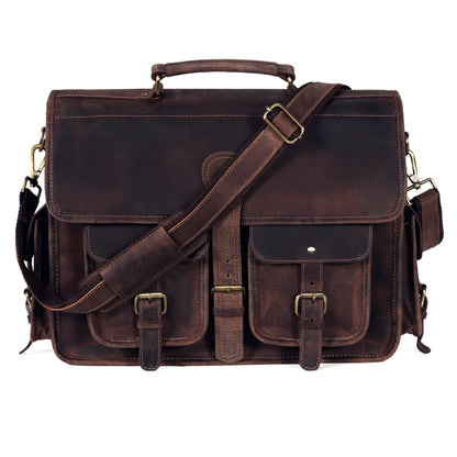 Multi Pocket Vintage Leather Messenger Bag