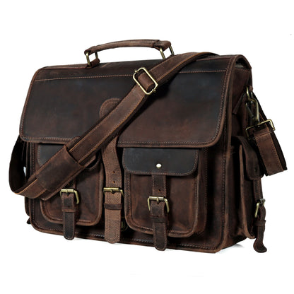 Multi Pocket Vintage Leather Messenger Bag