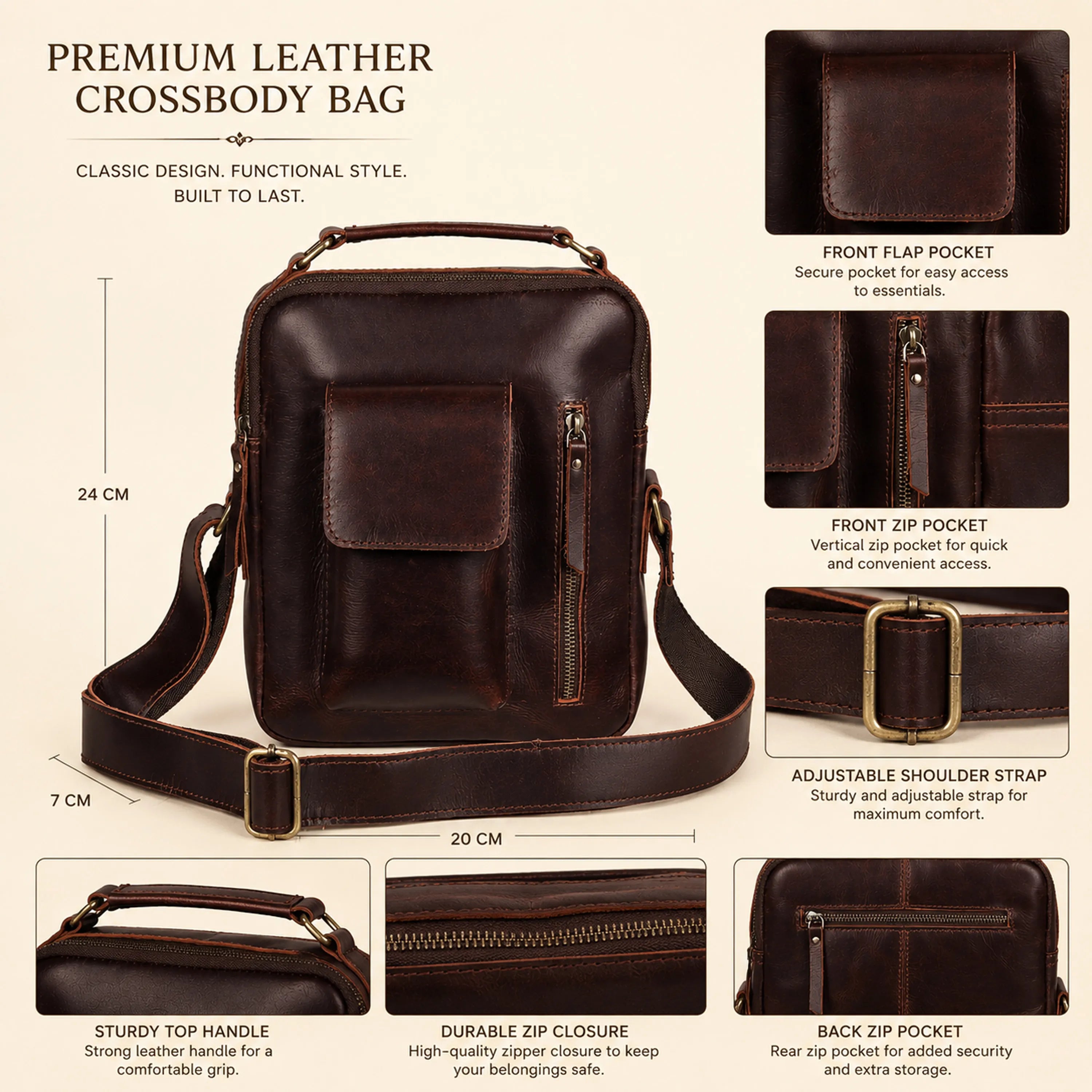 Vintage Urban Crossbody Leather Bag For Men and Women