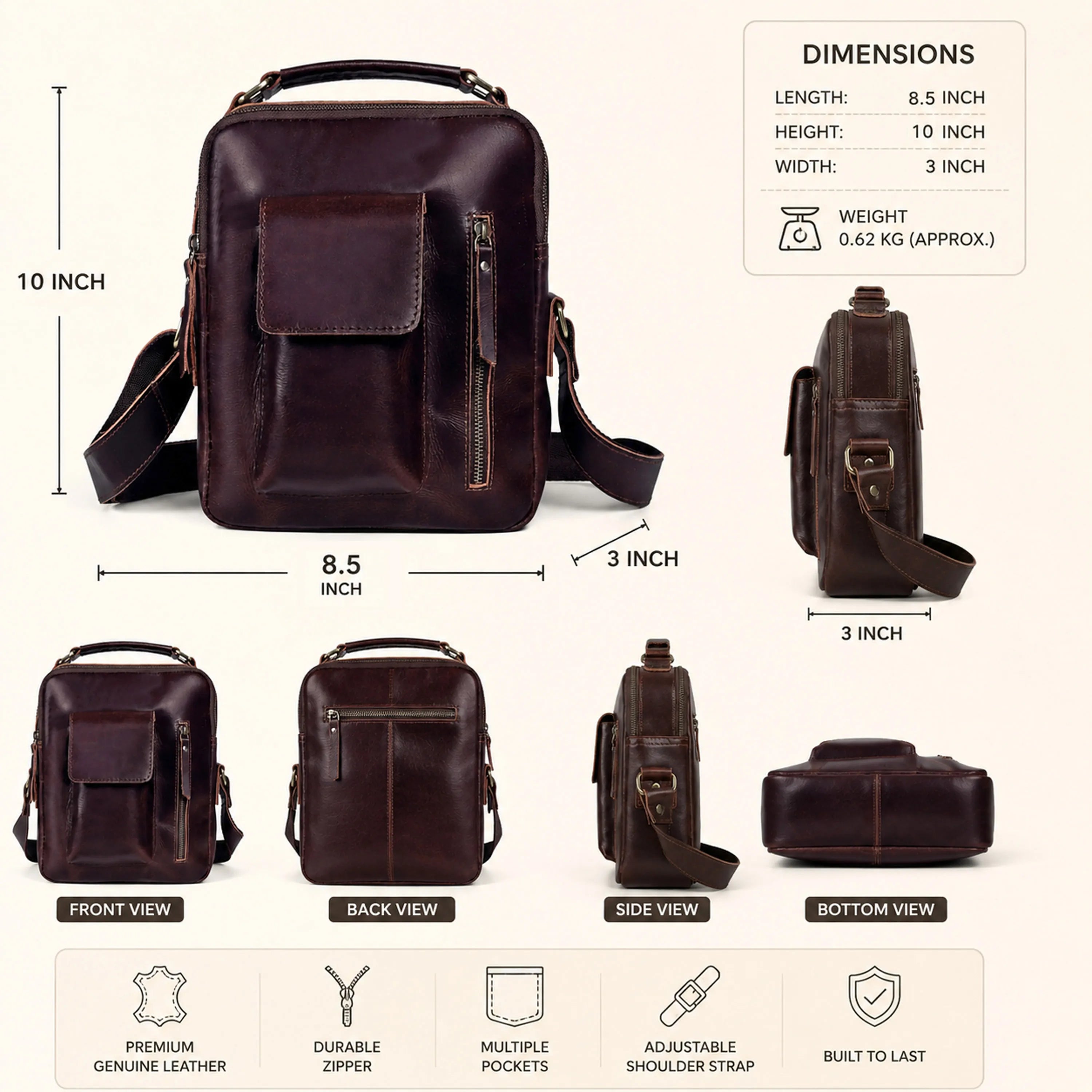 Vintage Urban Crossbody Leather Bag For Men and Women