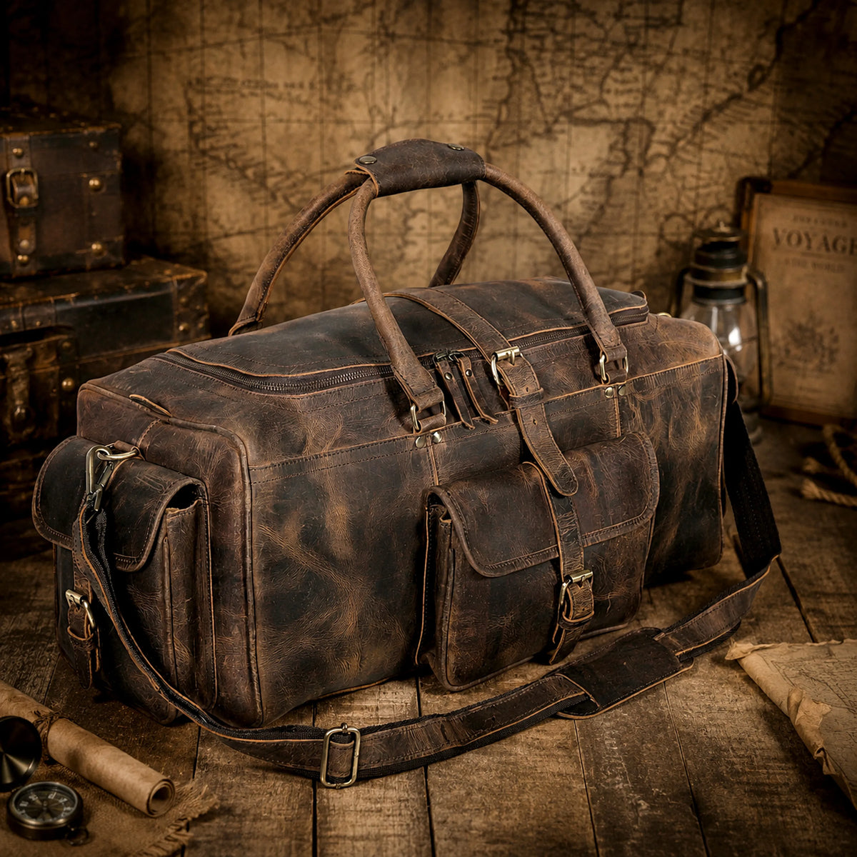 The Frontier Buffalo Leather Duffel
