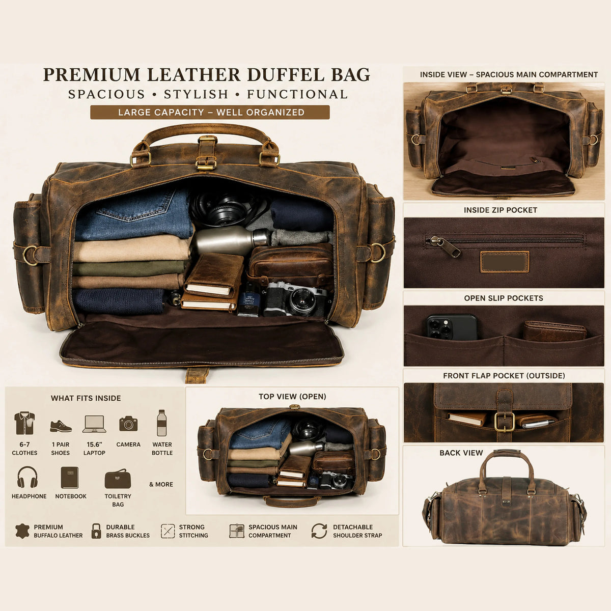 The Frontier Buffalo Leather Duffel