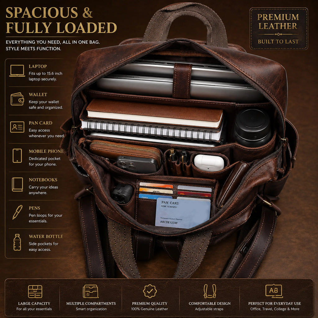 Multiutility Leather Backpack For Work & Travel