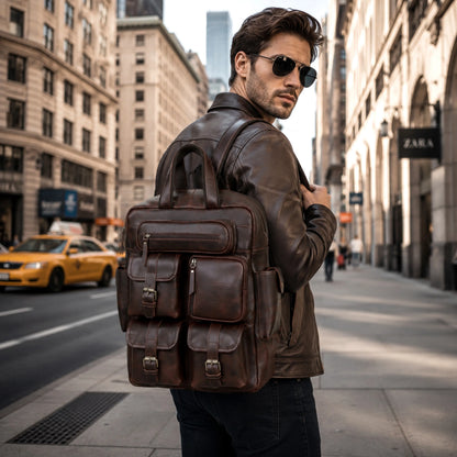 Leather Backpack for Work & Travel with Laptop Compartment