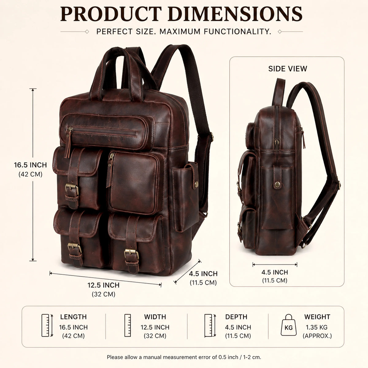 Leather Backpack for Work & Travel with Laptop Compartment
