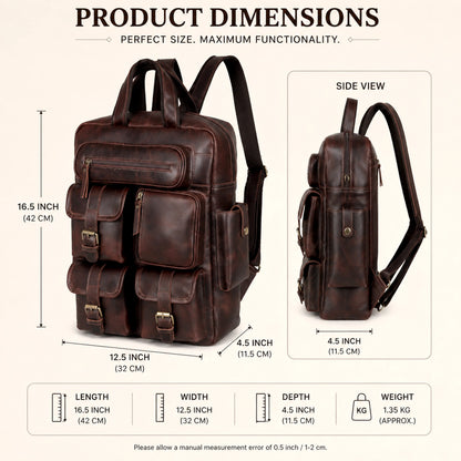 Leather Backpack for Work & Travel with Laptop Compartment