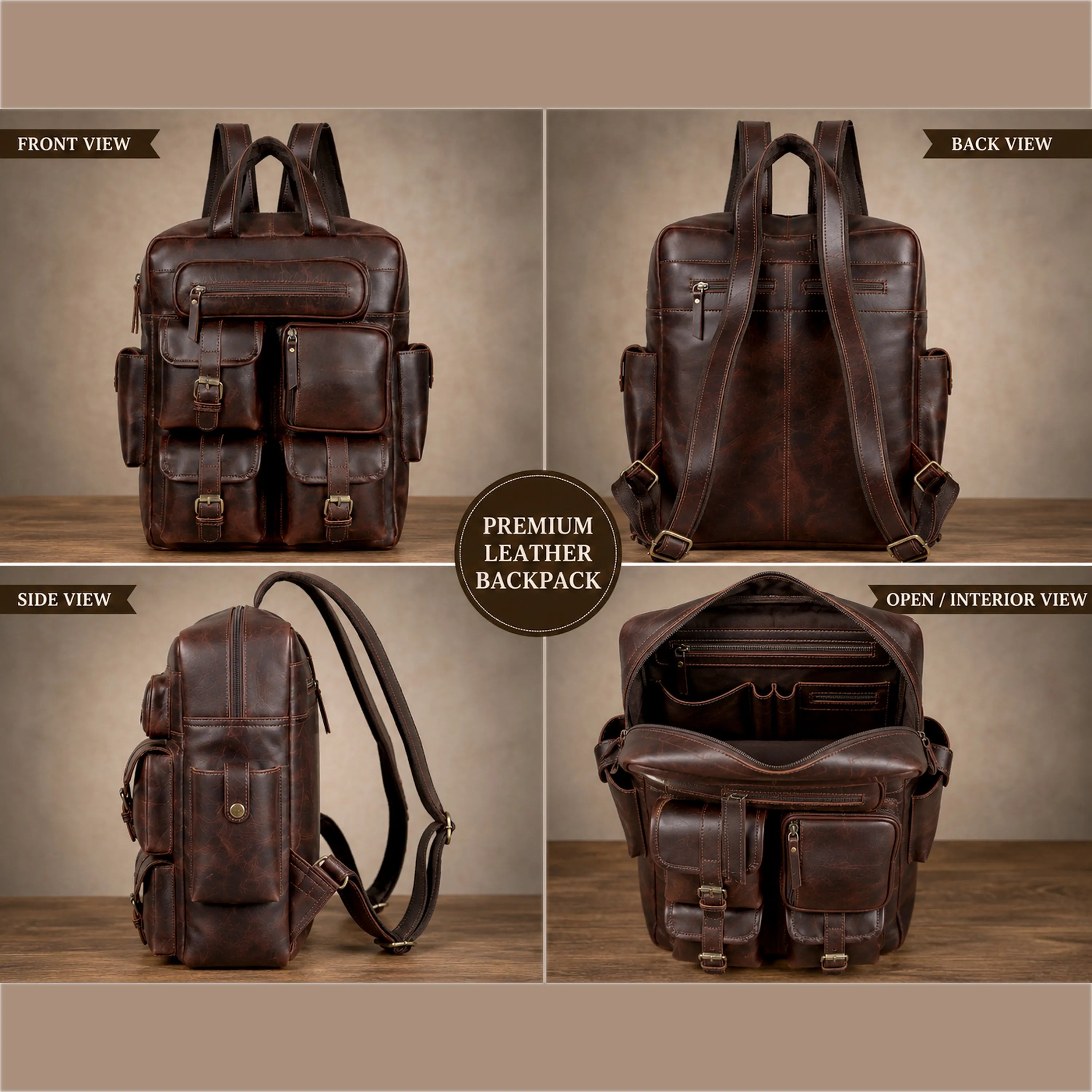 backpack leather two holes Rucksack this would be it Piel Leather Double Loop Flap-Over