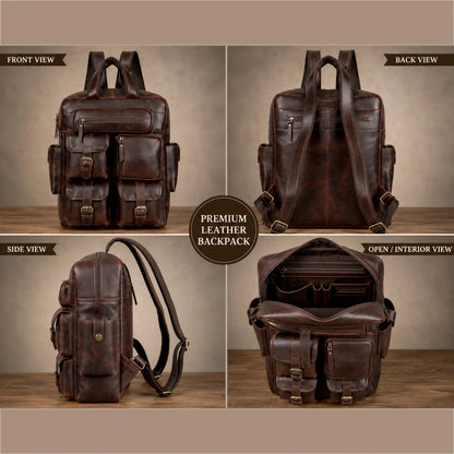 Leather Backpack for Work & Travel with Laptop Compartment