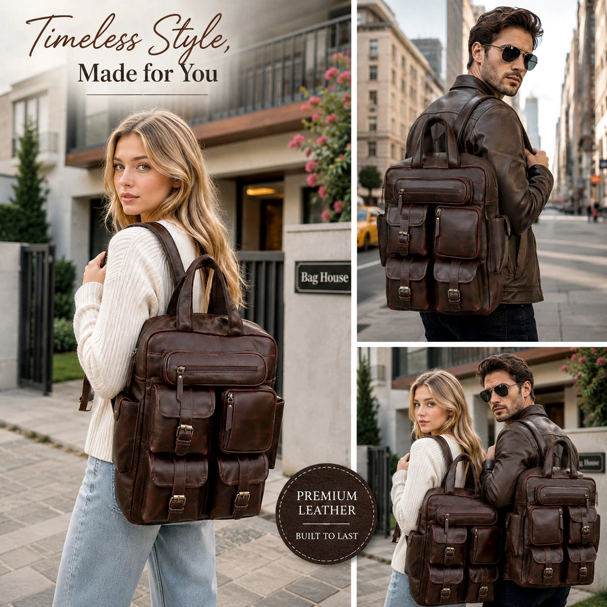 Leather Backpack for Work & Travel with Laptop Compartment