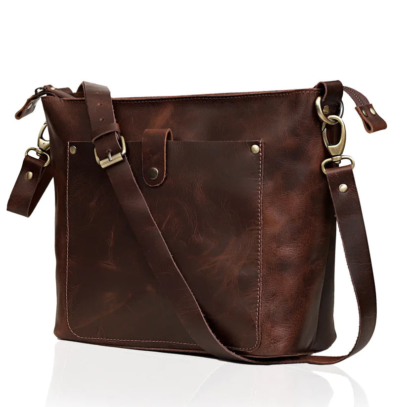 SYDNEY BUFFALO LEATHER TOTE - BROWN