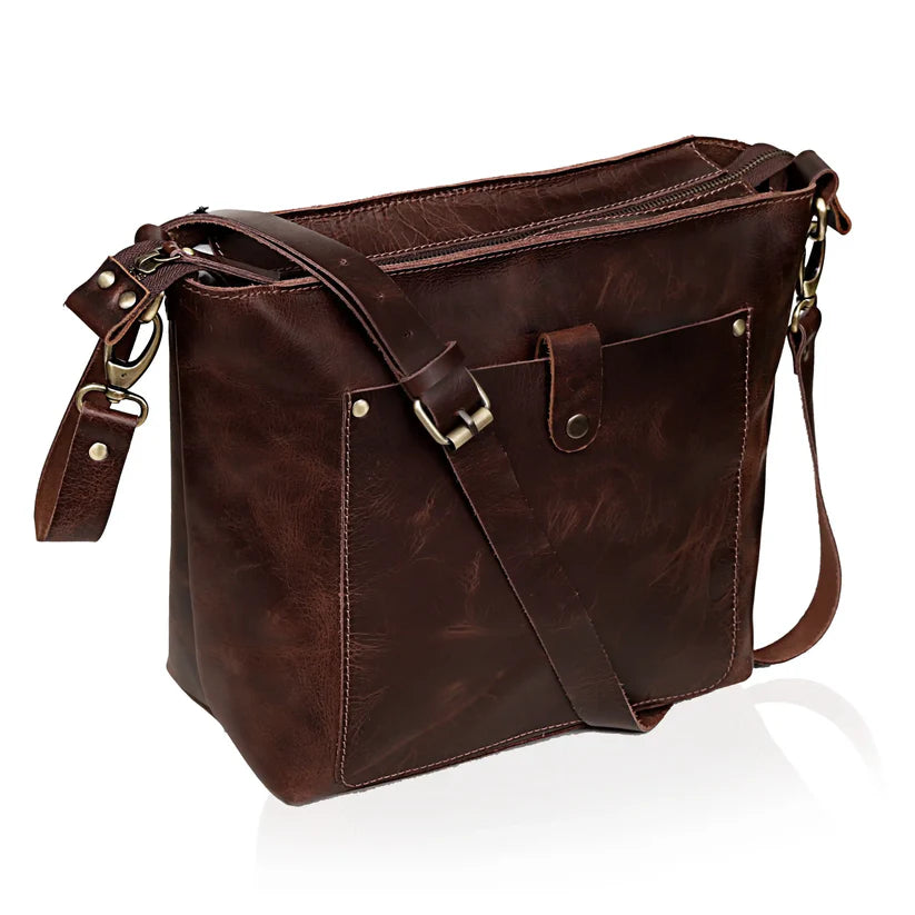SYDNEY BUFFALO LEATHER TOTE - BROWN