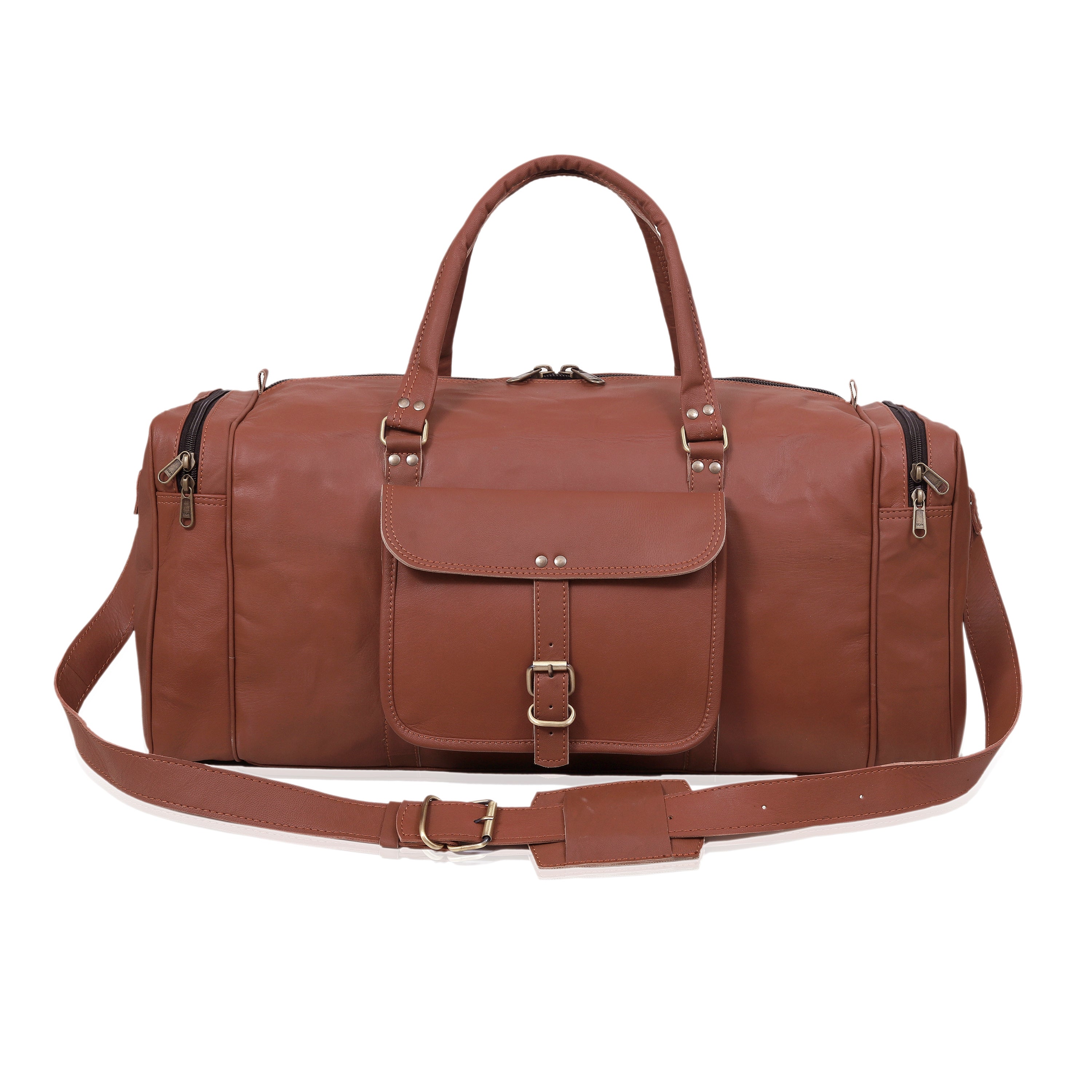 Classic Leather Duffel Bag – Genuine Full-Grain Leather Travel Bag