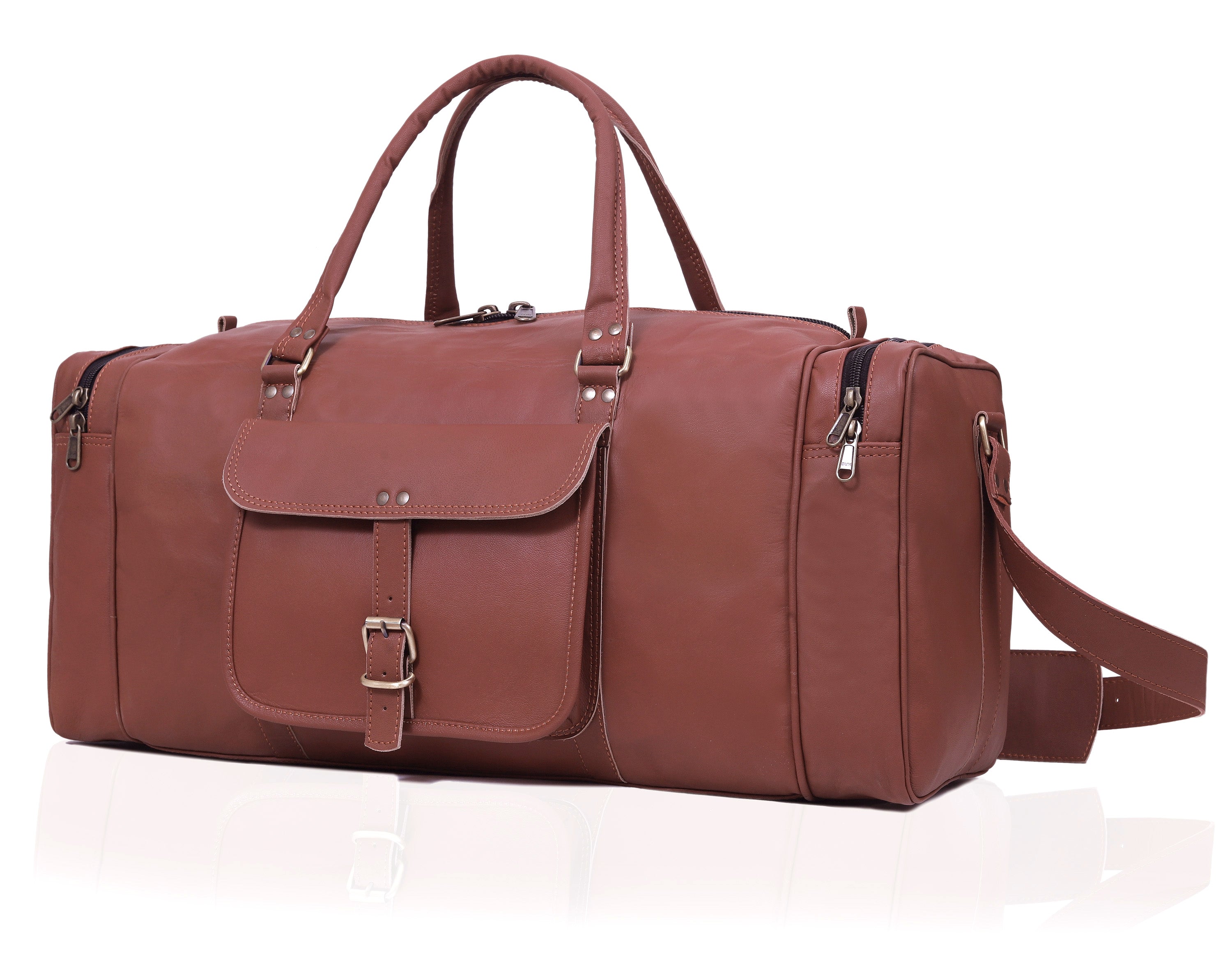 Classic Leather Duffel Bag – Genuine Full-Grain Leather Travel Bag