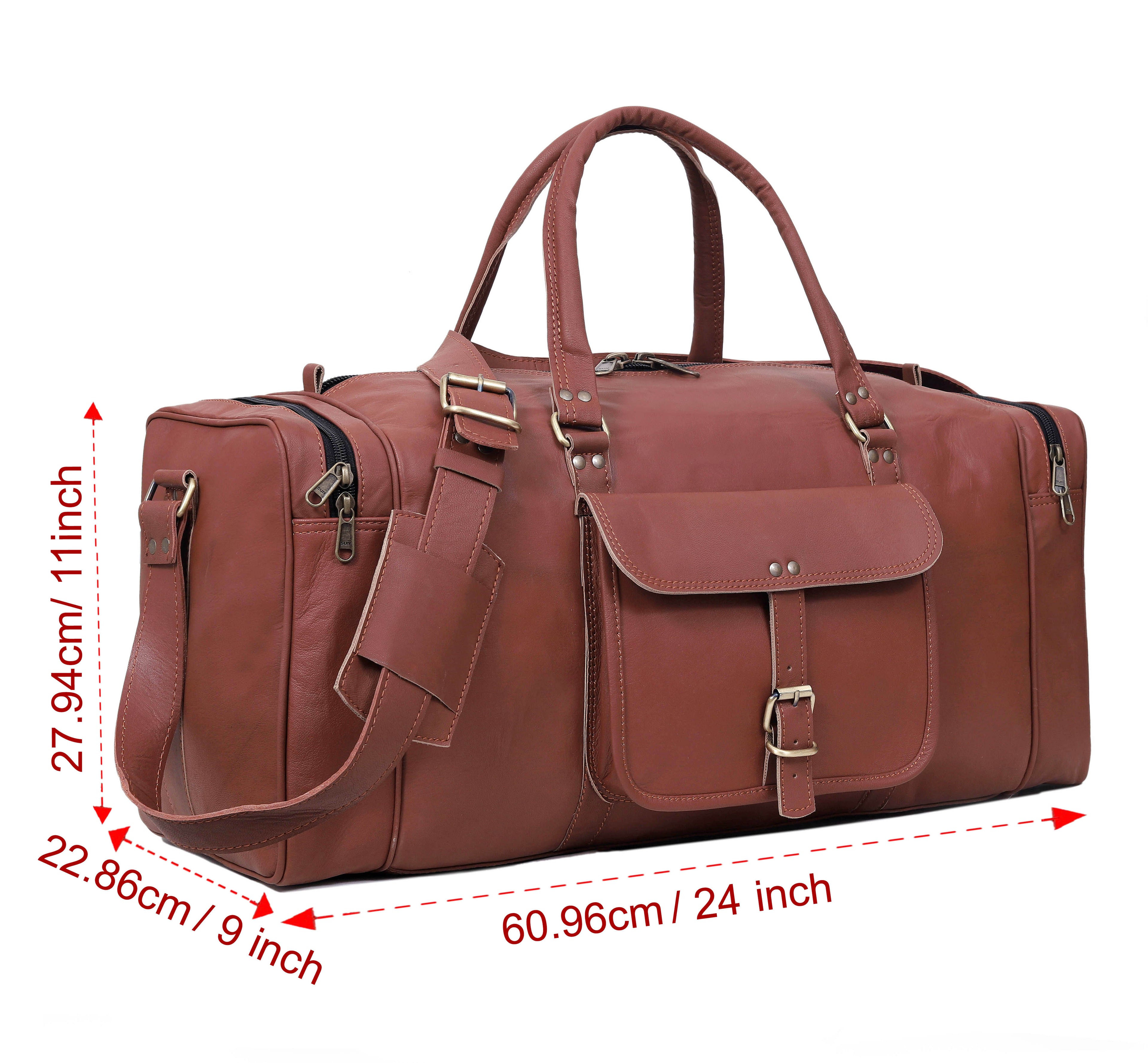 Classic Leather Duffel Bag – Genuine Full-Grain Leather Travel Bag