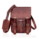 Vintage Leather Crossbody Bag with Front Buckle Pocket – Rugged Messenger Satchel