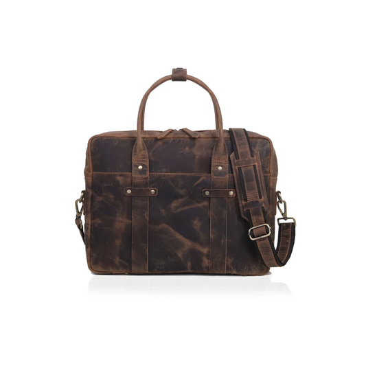 Rustic Brown Leather Laptop Briefcase
