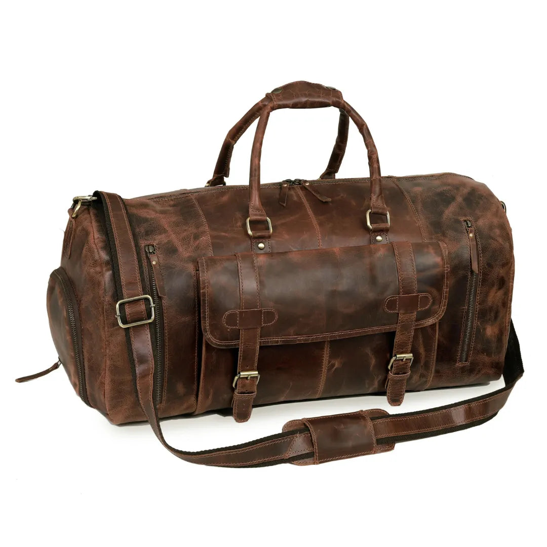 Vintage Leather Travel Duffle Bag