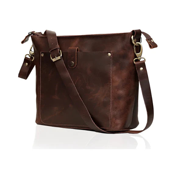 SYDNEY BUFFALO LEATHER TOTE - BROWN