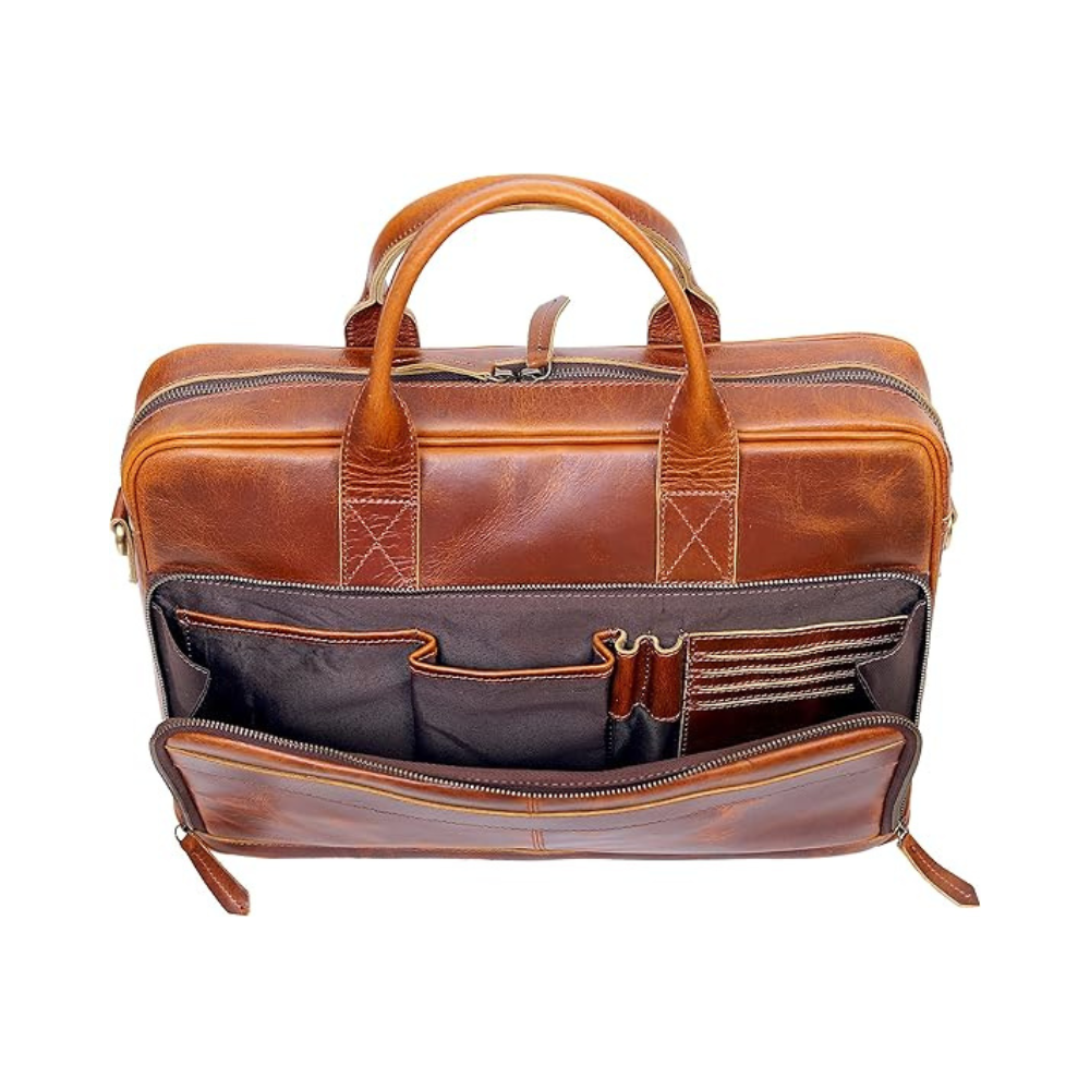 Tan Leather Office Briefcase for Men