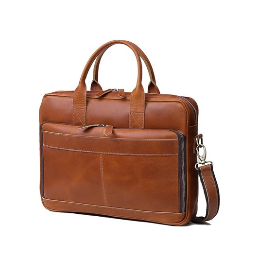 Tan Leather Office Briefcase for Men and Women