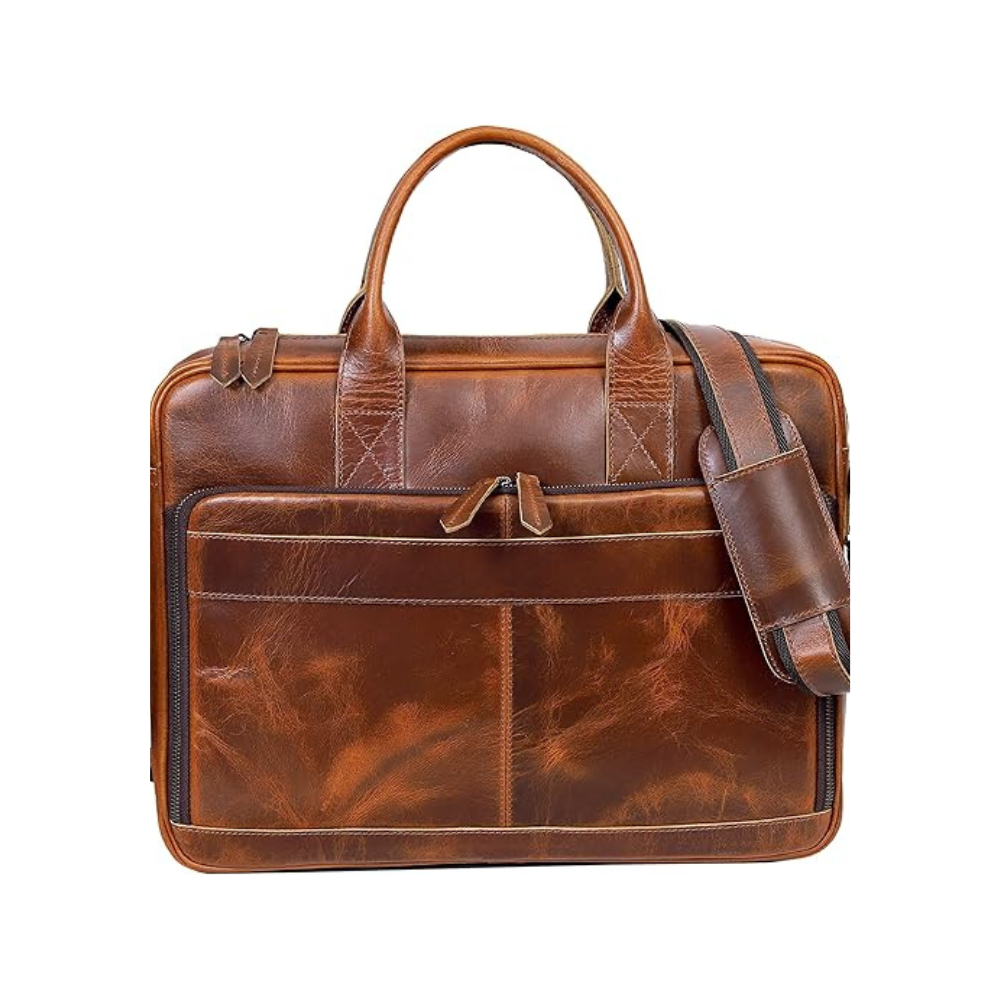 Tan Leather Office Briefcase for Men