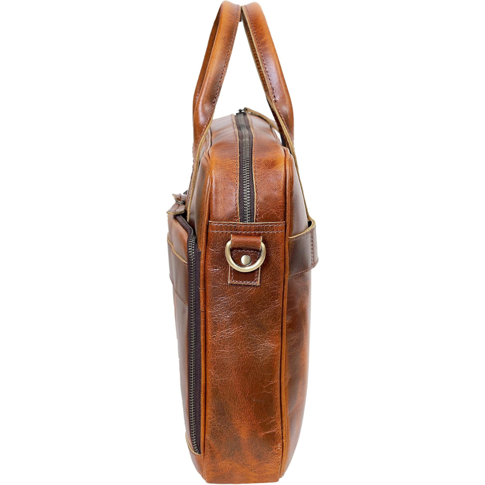 Tan Leather Office Briefcase for Men