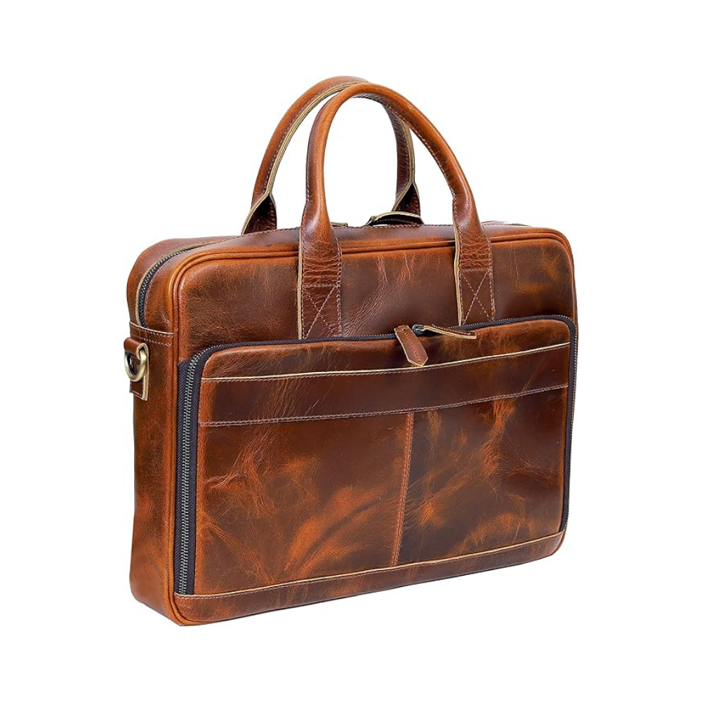 Tan Leather Office Briefcase for Men