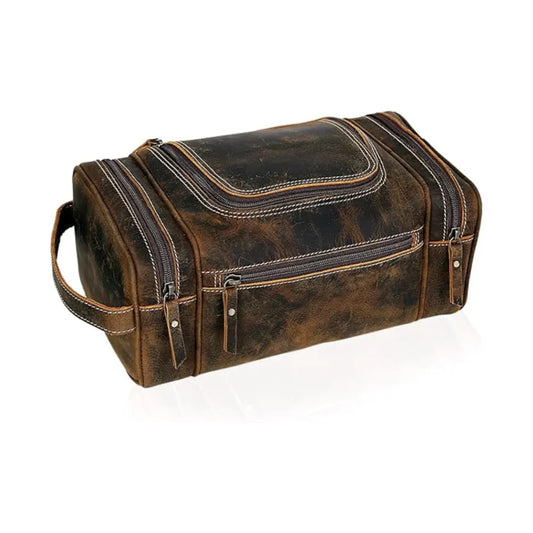 Mens Leather Travel Toiletry Bag