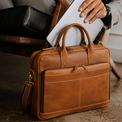 Tan Leather Office Briefcase for Men and Women