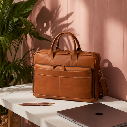 Tan Leather Office Briefcase for Men and Women